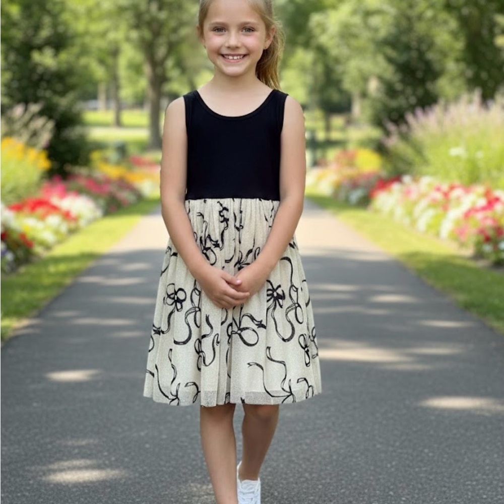 Knitworks Black and Cream Floral Kids Dress
